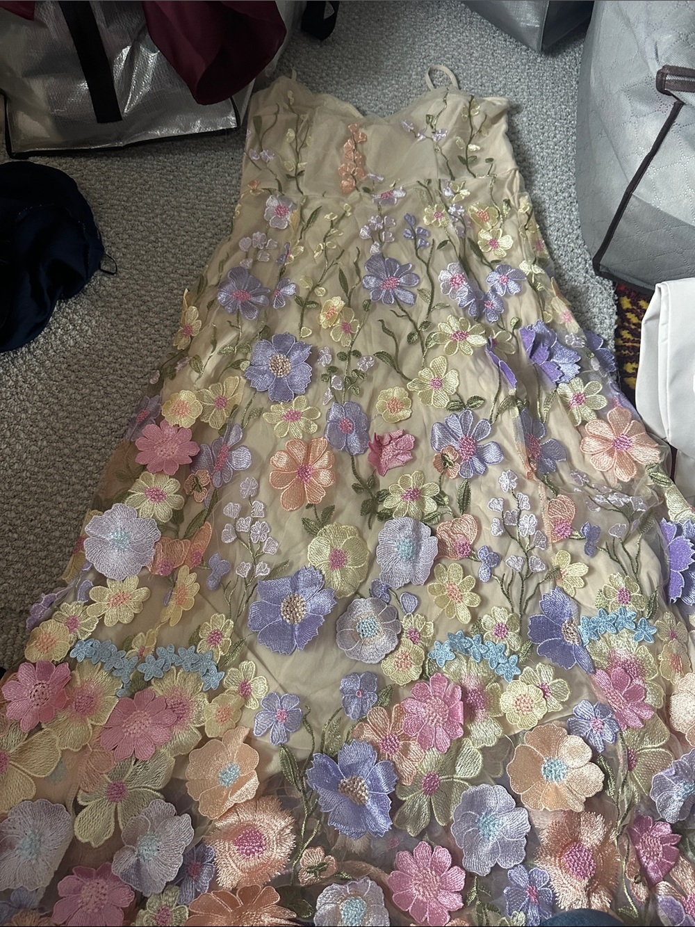 Girls Floral Embroidered Tulle Dress - Pastel Multicolor with overlay shawl